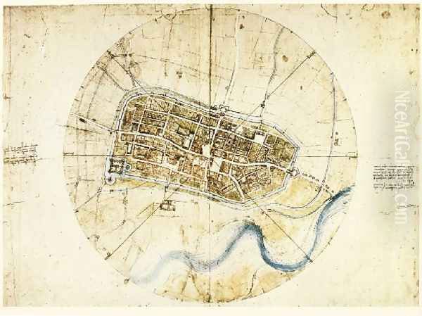 Town Plan Of Imola Oil Painting by Leonardo Da Vinci