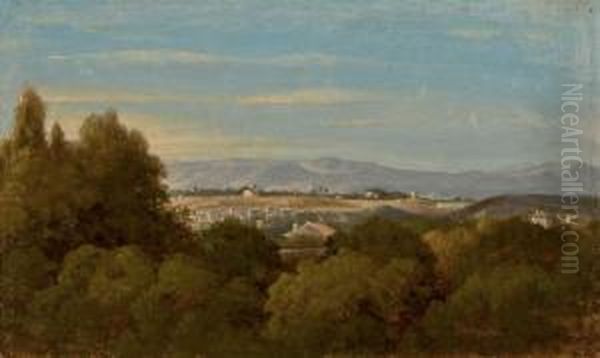 Paysage, Une Ville Au Second Plan Oil Painting by Emile Loubon