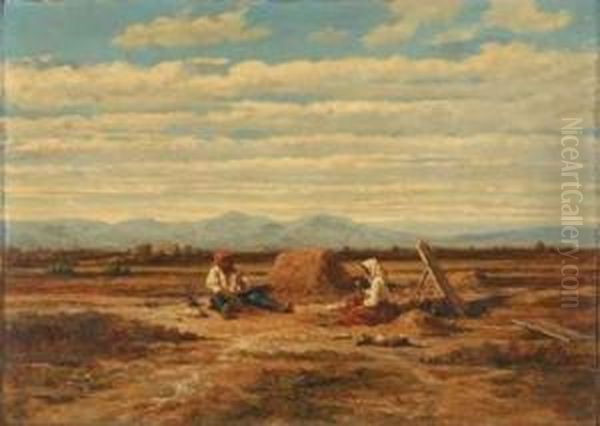 Paysans Pilant Le Grain Oil Painting by Emile Loubon