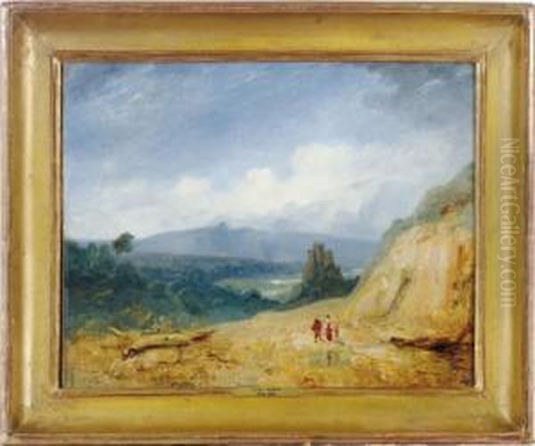 Figures On A Mountain Pass In Italy Oil Painting by Emile Loubon