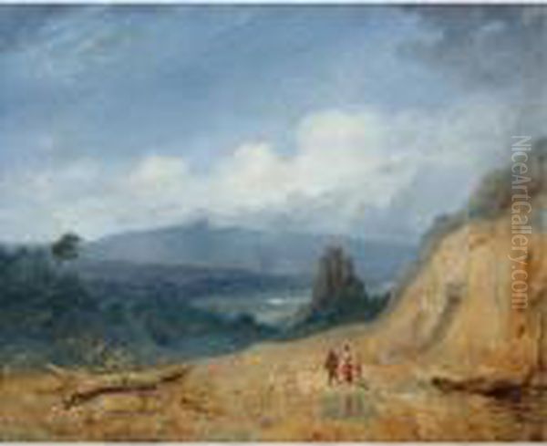 Travellers On A Mountain Path Oil Painting by Emile Loubon