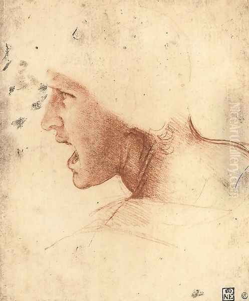 Head of a Warrior (or 'The Red Head') Oil Painting by Leonardo Da Vinci