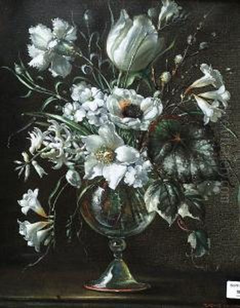 Mixed White Flowers In A Glass Vase Oil Painting by Terence Loudon