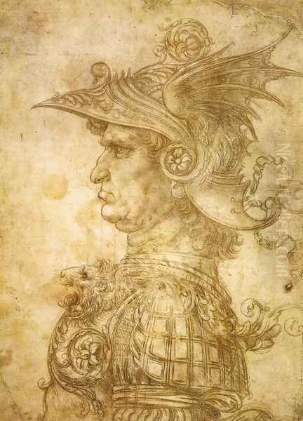 Profile Of A Warrior In Helmet Oil Painting by Leonardo Da Vinci