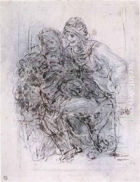 Study of St Anne, Mary and the Christ Child Oil Painting by Leonardo Da Vinci