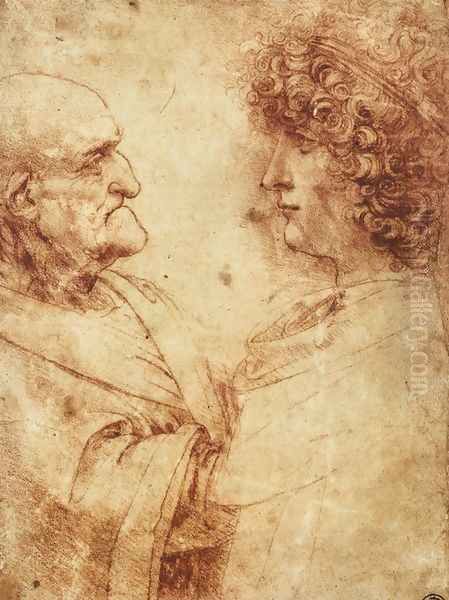 Heads of an old man and a youth Oil Painting by Leonardo Da Vinci