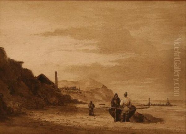 Beach Scene Near Cromer Oil Painting by Thomas Lound