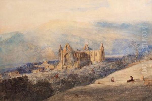 Extensive View Above Tintern Abbey Oil Painting by Thomas Lound