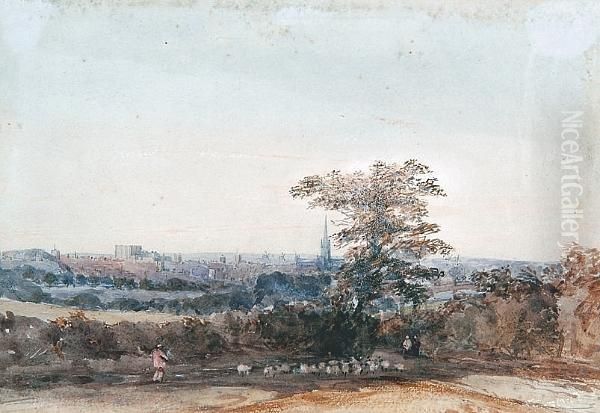 View Of Norwich From Mousehold Heath Oil Painting by Thomas Lound