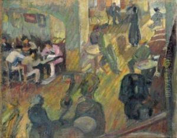 Le Cafe Oil Painting by Maurice Albert Loutreuil