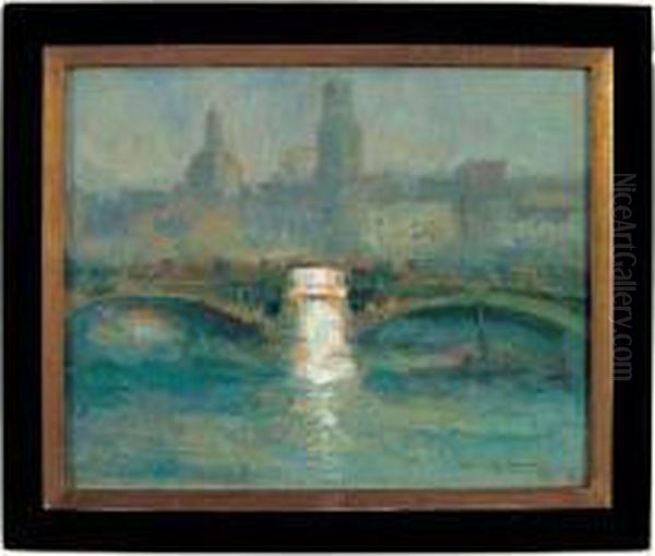 le Pont Boieldieu, Matin De Brume Oil Painting by Maurice Louvrier