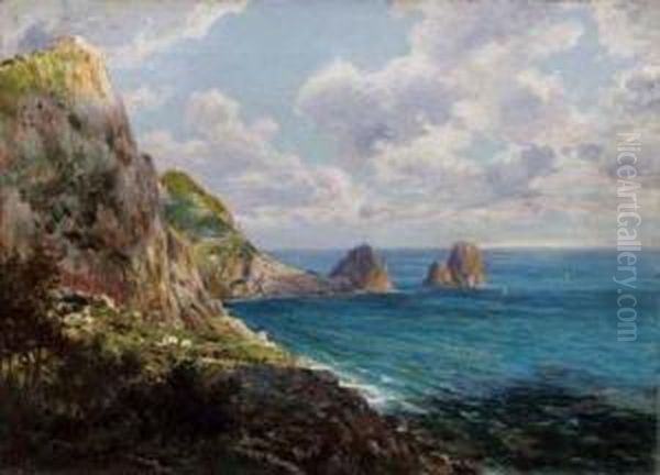 Faraglioni A Capri Oil Painting by August Lovatti