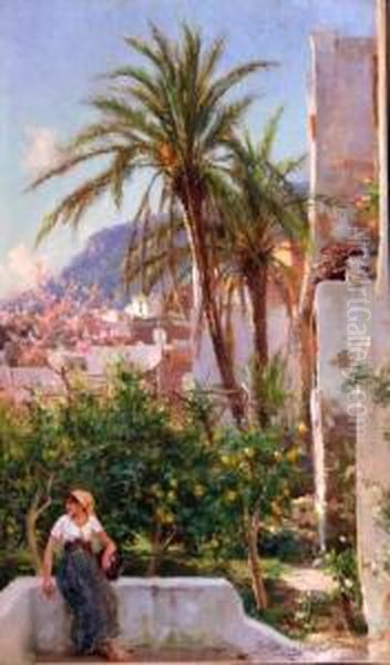 Capri Oil Painting by August Lovatti