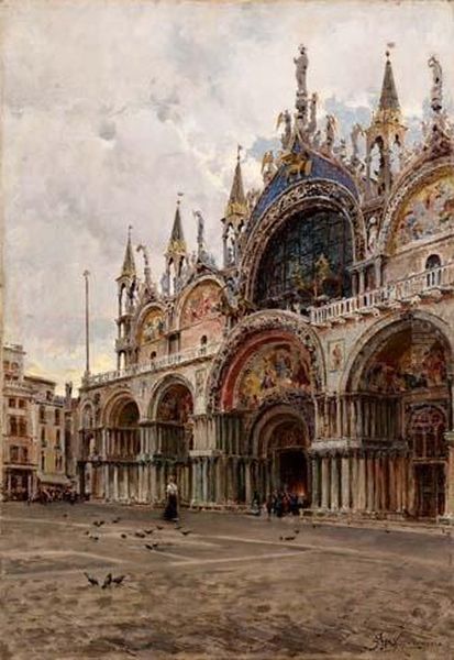 Piazza San Marco Oil Painting by August Lovatti