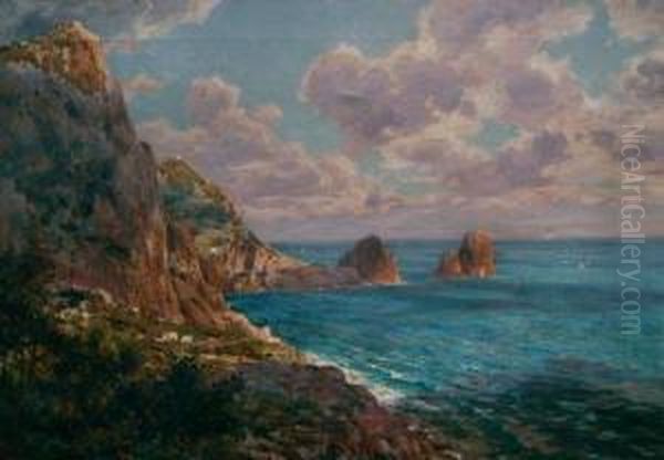 The Faraglioni Rocks, Capri Oil Painting by August Lovatti