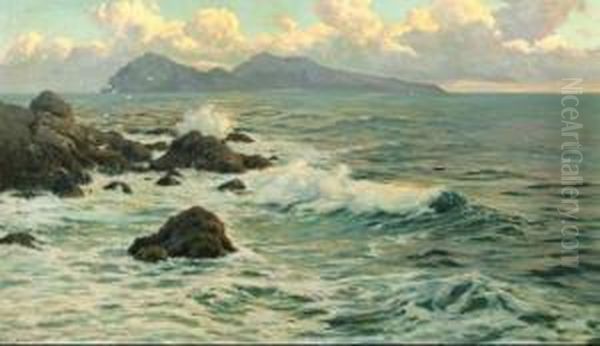 Mareggiata A Capri Oil Painting by August Lovatti