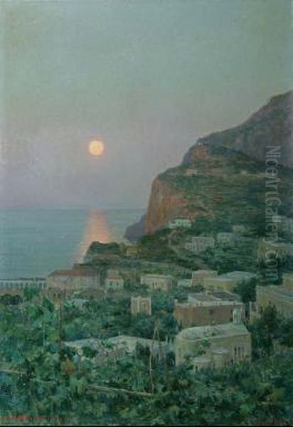 Tramonto A Capri Oil Painting by August Lovatti