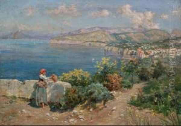 Costiera Sorrentina Oil Painting by August Lovatti