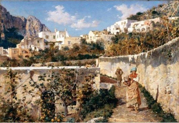 Capri Oil Painting by August Lovatti