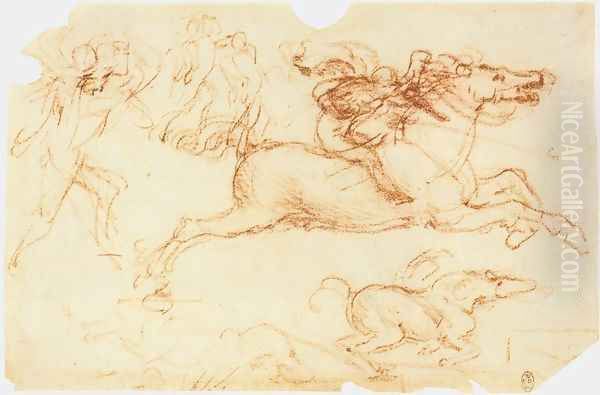 Galloping Rider and other figures Oil Painting by Leonardo Da Vinci