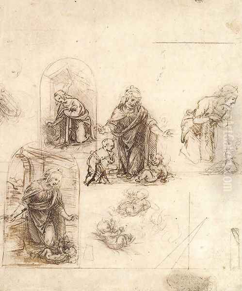 Studies For A Nativity Oil Painting by Leonardo Da Vinci