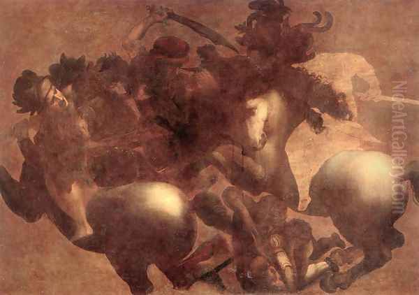 The Battle of Anghiari (detail 2) 1503-05 Oil Painting by Leonardo Da Vinci