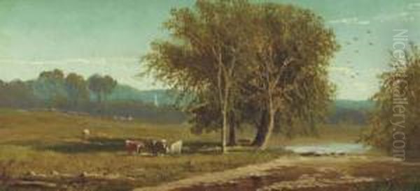 Landscape With Cattle By A Stream Oil Painting by Clinton Loveridge