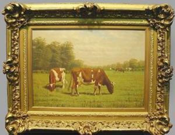 Cattle Grazing In A Field Oil Painting by Clinton Loveridge