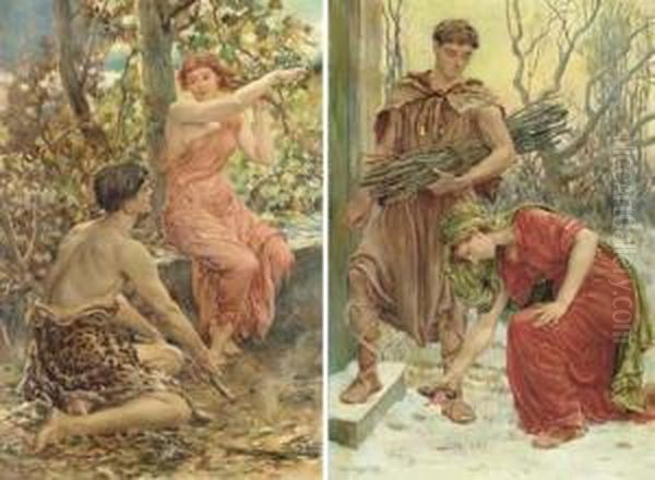 Allegory Of Autumn; And Allegory Of Winter: A Pair Of Works Oil Painting by Will Hicock Low