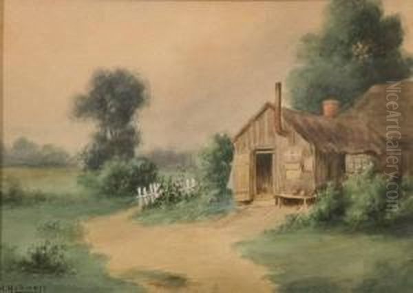 Country Cottage Oil Painting by Milton H. Lowell