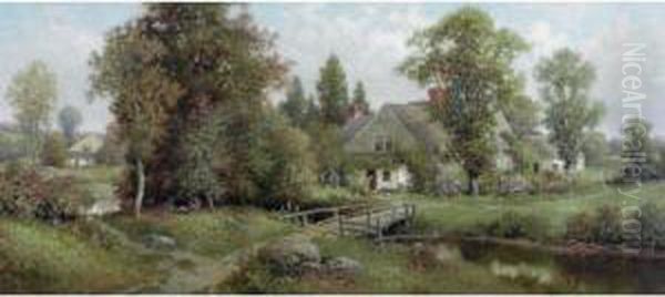 Cottage By A Stream Oil Painting by Milton H. Lowell