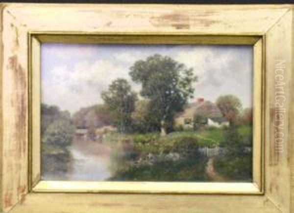 Country Cottage Oil Painting by Milton H. Lowell