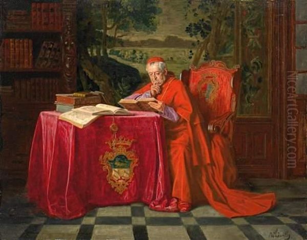 Reading Cardinal Oil Painting by Wilhelm Lowith