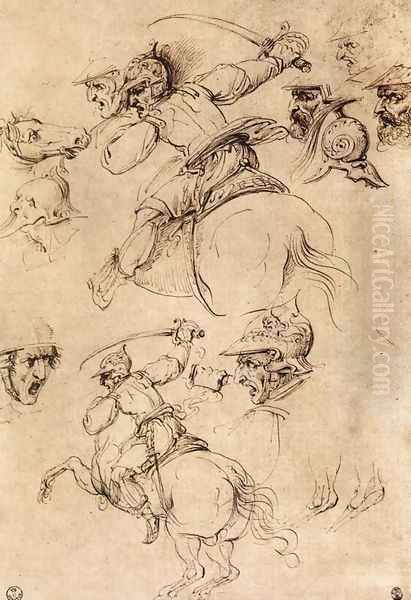 Study of battles on horseback 1503-04 Oil Painting by Leonardo Da Vinci