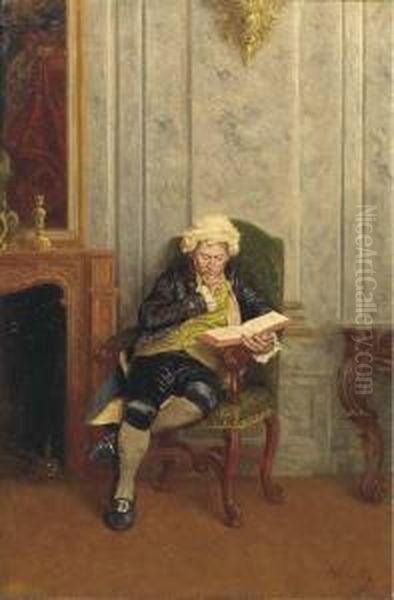 Engrossed In A Book Oil Painting by Wilhelm Lowith