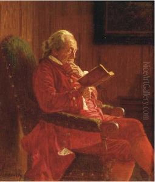 A Gentleman Reading Oil Painting by Wilhelm Lowith