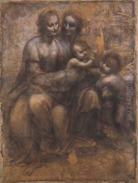 Madonna and Child with St Anne and the Young St John Oil Painting by Leonardo Da Vinci