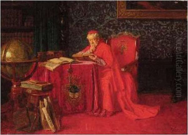 A Good Read Oil Painting by Wilhelm Lowith