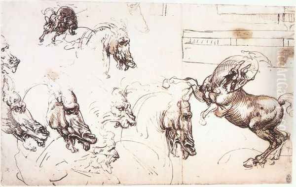 Study of horses for the Battle of Anghiari 1503-04 Oil Painting by Leonardo Da Vinci