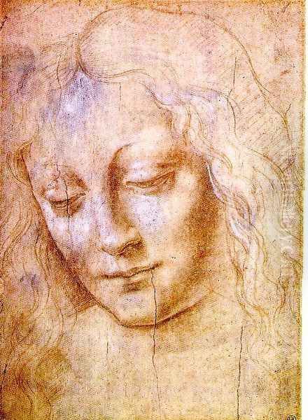 Head of a Young Woman Oil Painting by Leonardo Da Vinci