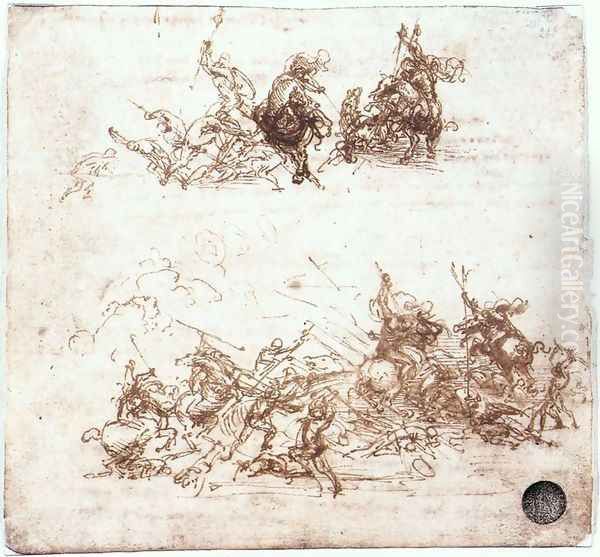 Study of battles on horseback and on foot 1503-04 Oil Painting by Leonardo Da Vinci