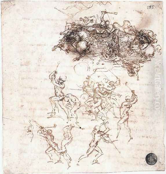 Study of battles on horseback and on foot (2) 1503-04 Oil Painting by Leonardo Da Vinci