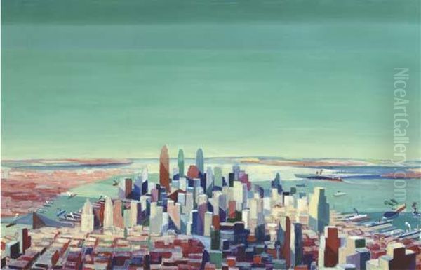 Downtown Manhattan Oil Painting by Adriaan Lubbers