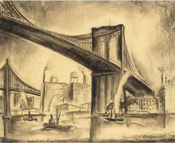 Brooklyn And Manhattan Bridge, New York Oil Painting by Adriaan Lubbers