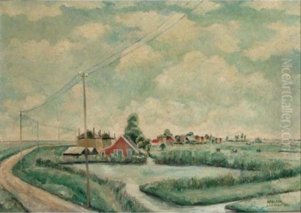 Landscape With Farmhouses Oil Painting by Adriaan Lubbers