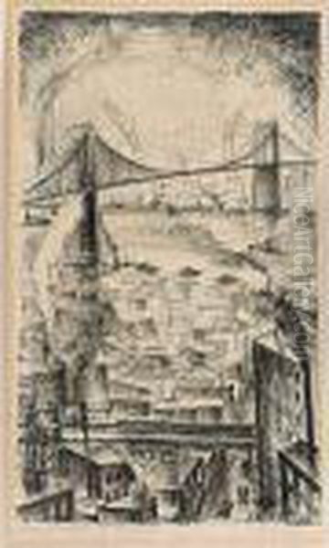 Eastside With Manhattan Bridge Oil Painting by Adriaan Lubbers