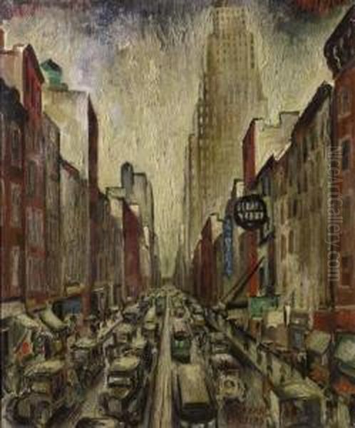 Fifth Avenue (?) In New York Oil Painting by Adriaan Lubbers