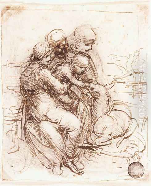 Study of St Anne, Mary, the Christ Child and the young St John Oil Painting by Leonardo Da Vinci