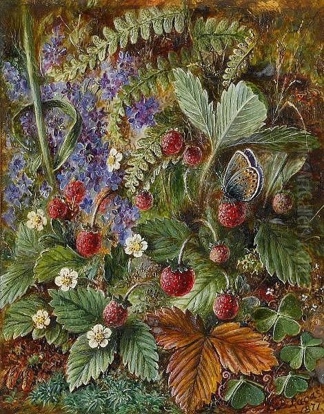 Wild Strawberries And A Butterfly Oil Painting by Albert Durer Lucas