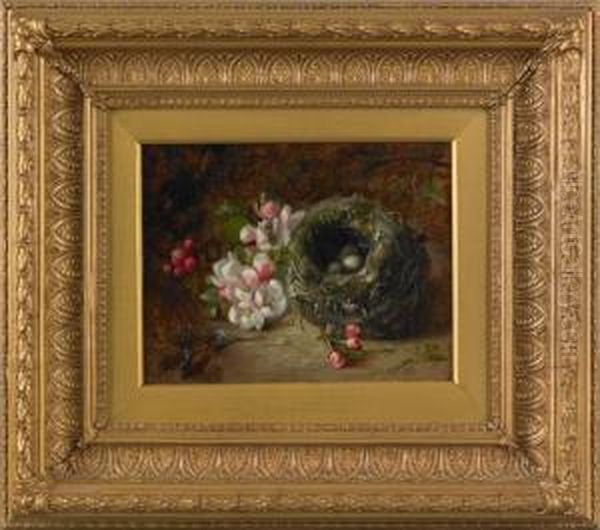 Bird Nest And Flowers Oil Painting by Edward George Handel Lucas